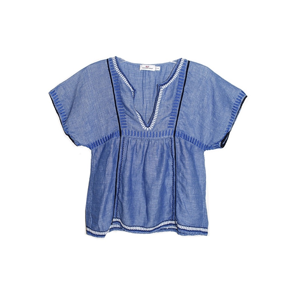 Vineyard Vines Geo Embroidered Top Blue Chambray